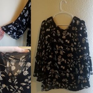 Black & White Bell Sleeve Blouse